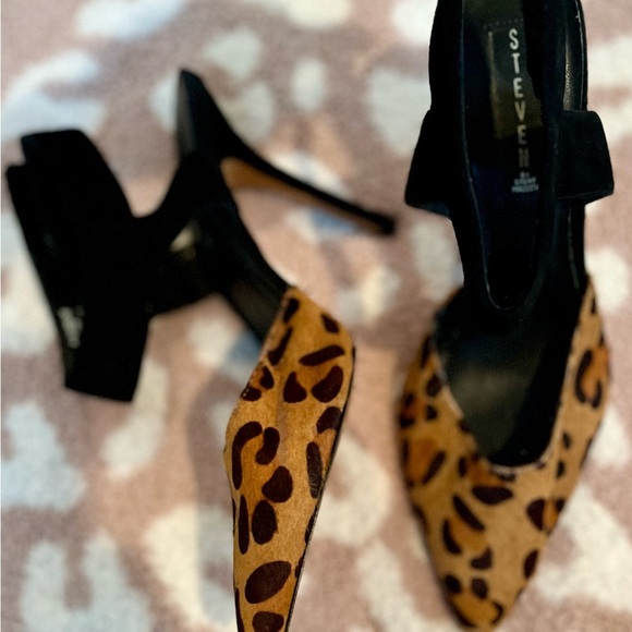 Heels Leopard Steven Steve Madden Point Toe SZ 10 Pumps Ankle Strap - Picture 5 of 11
